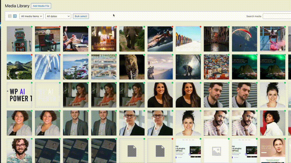 Gif of generating alt text for a single image in the media library