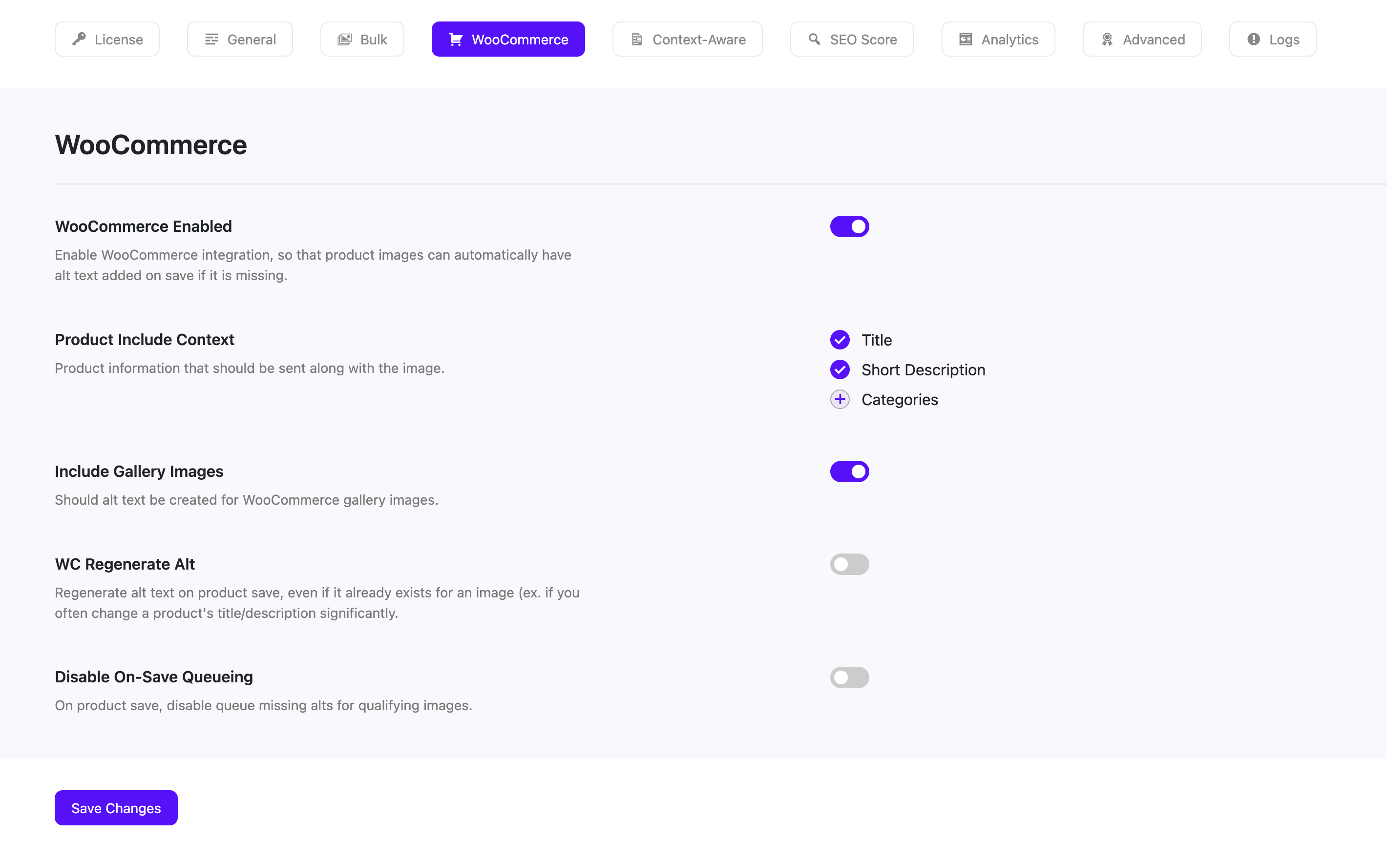 Screenshot of the WooCommerce settings page