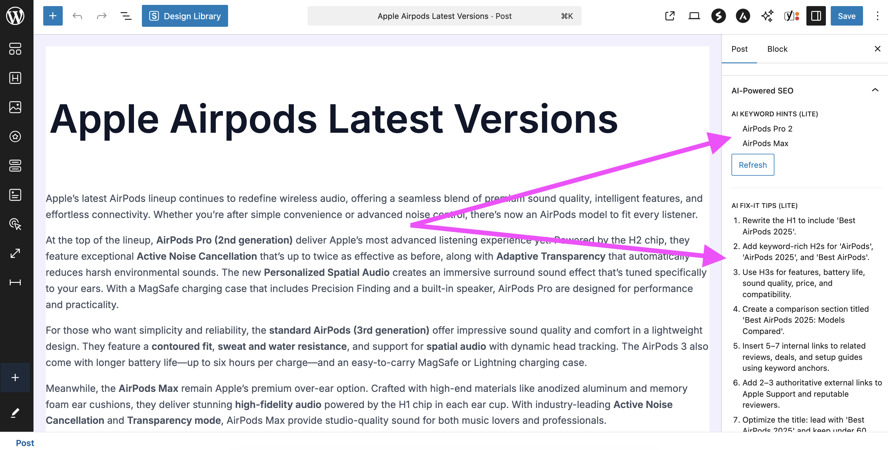 Screenshot of post edit screen