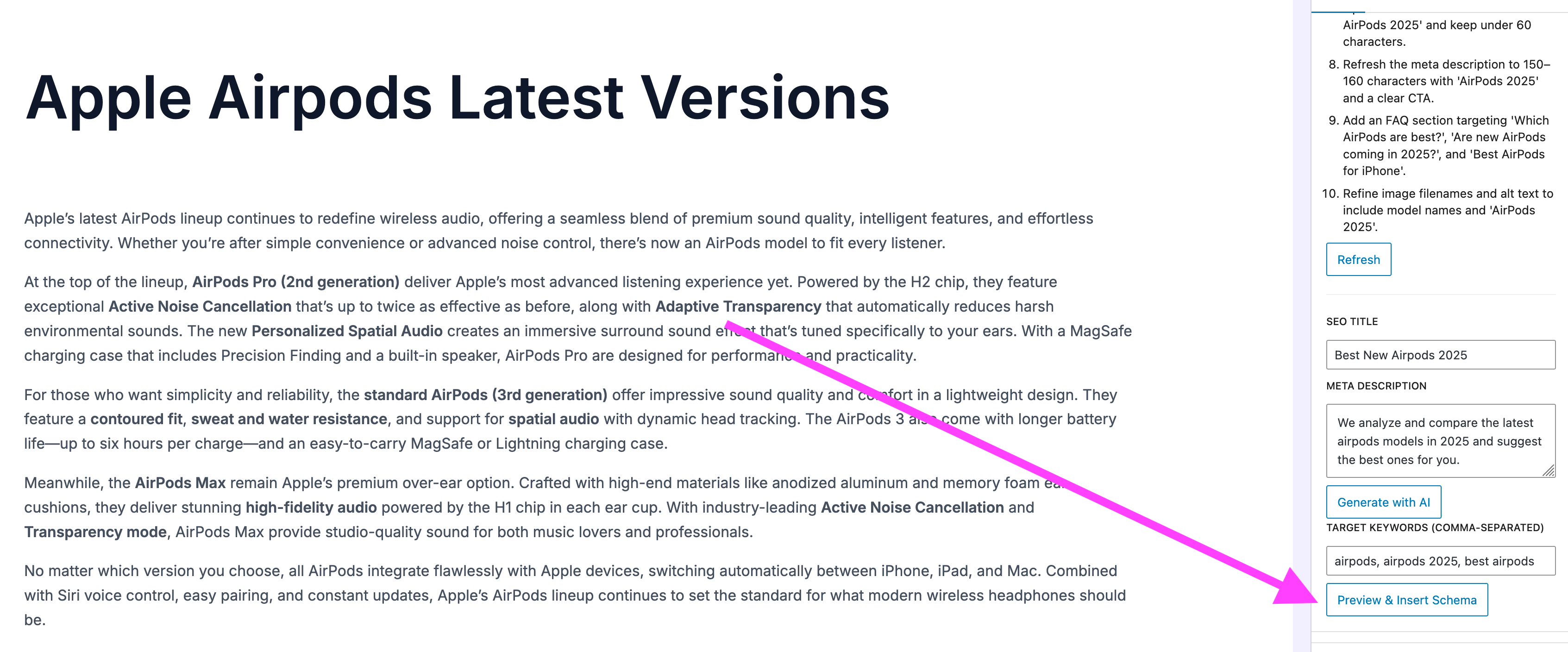 Screenshot of manually generating structured data