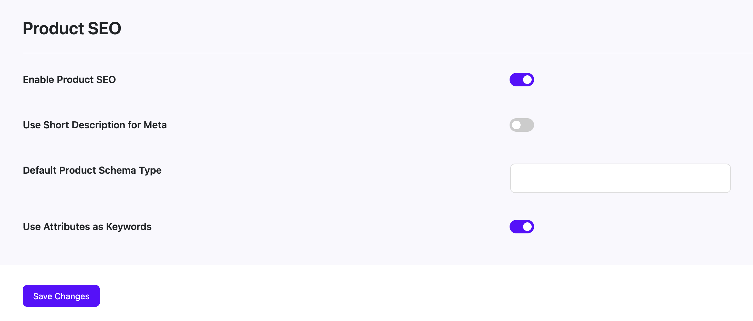 Screenshot of schema settings